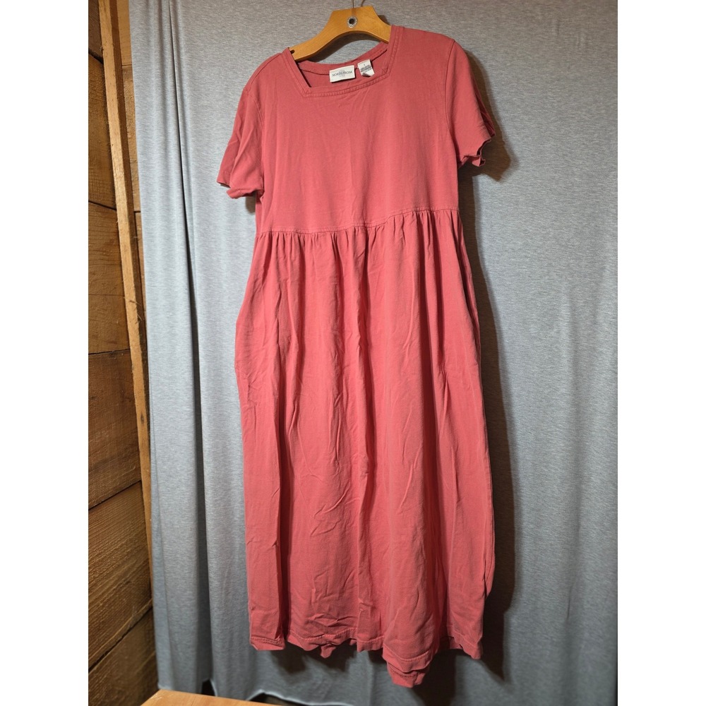 Nordstrom Women Pink Cotton Empire Waist Maxi Dress Short Sleeve Pockets S